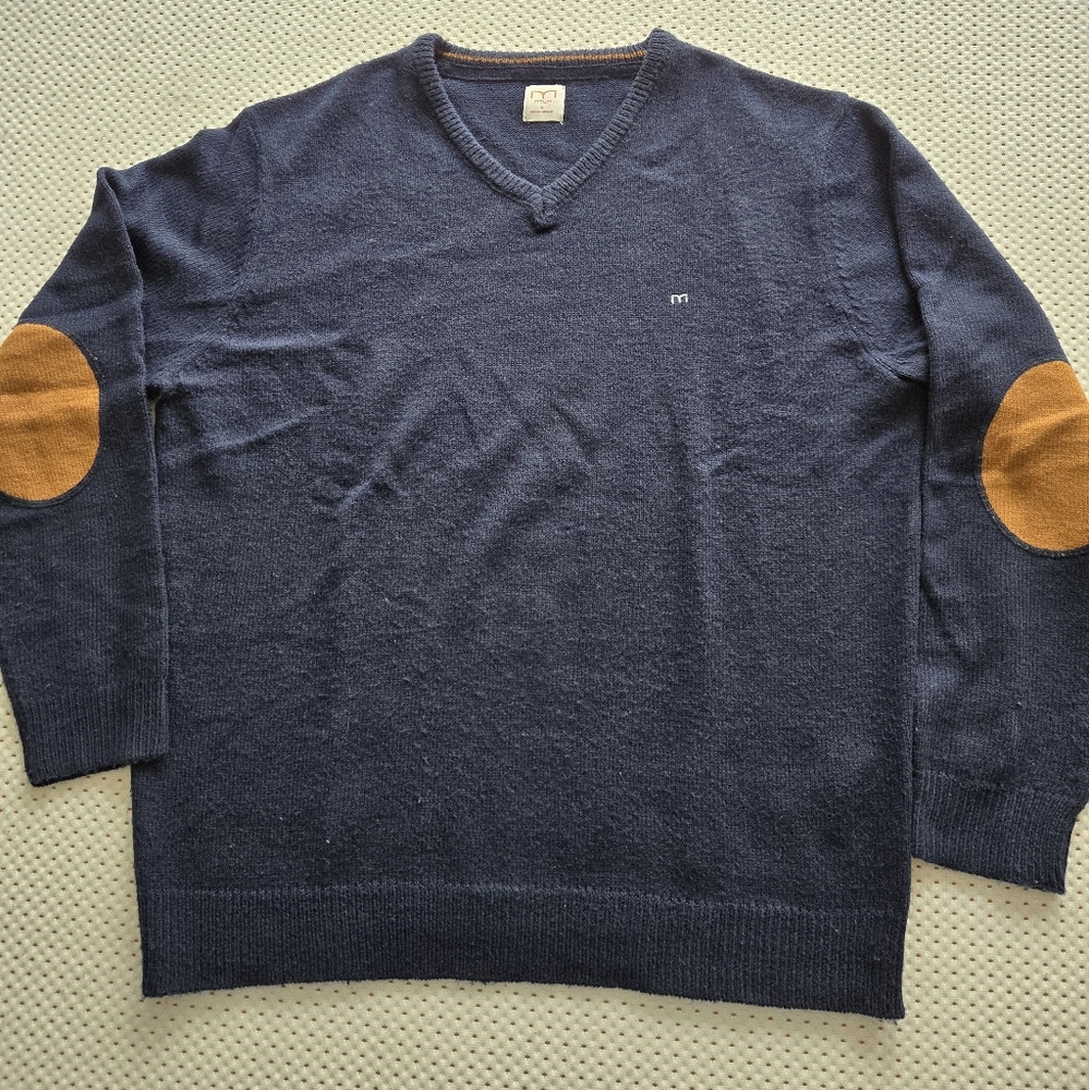 Men's Navy Sweater with Tan Elbow Patches